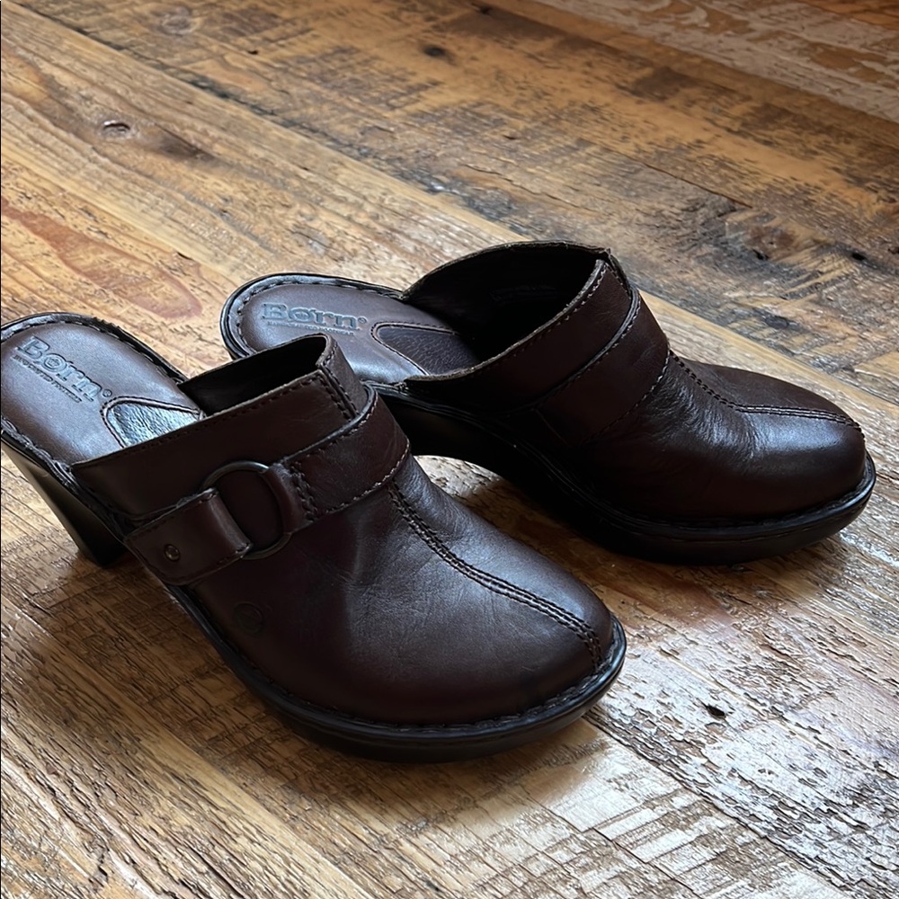 Born Brown Leather Mules with Strap
